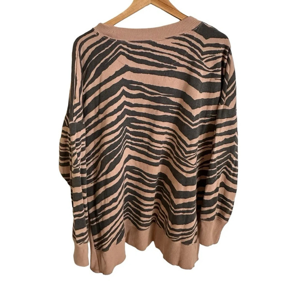 Aerie size XL Good Vibes Oversized Tiger Stripe Sweatshirt Tunic Brown Black - Picture 3 of 6